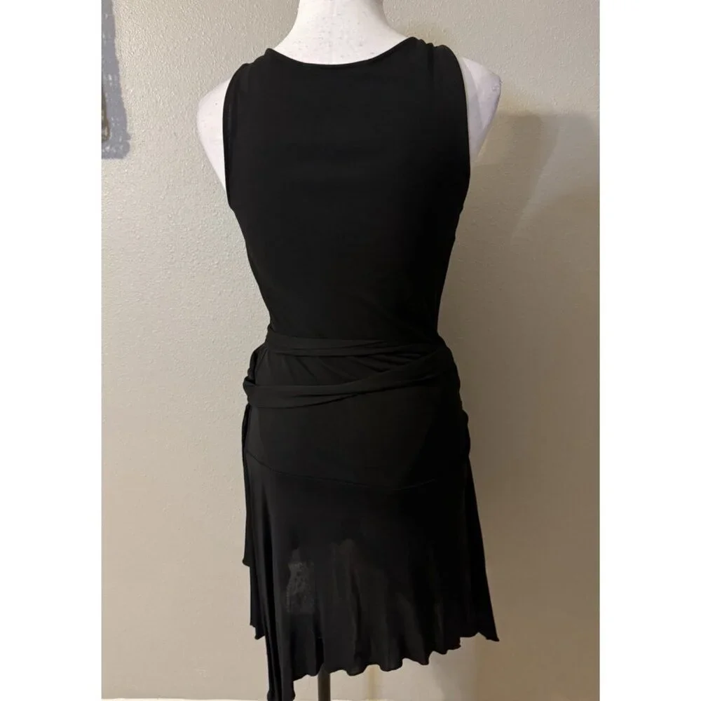 DVF Diane Von Furstenberg Wrap Dress 8 Black Sleeveless Dropped Waist Tie